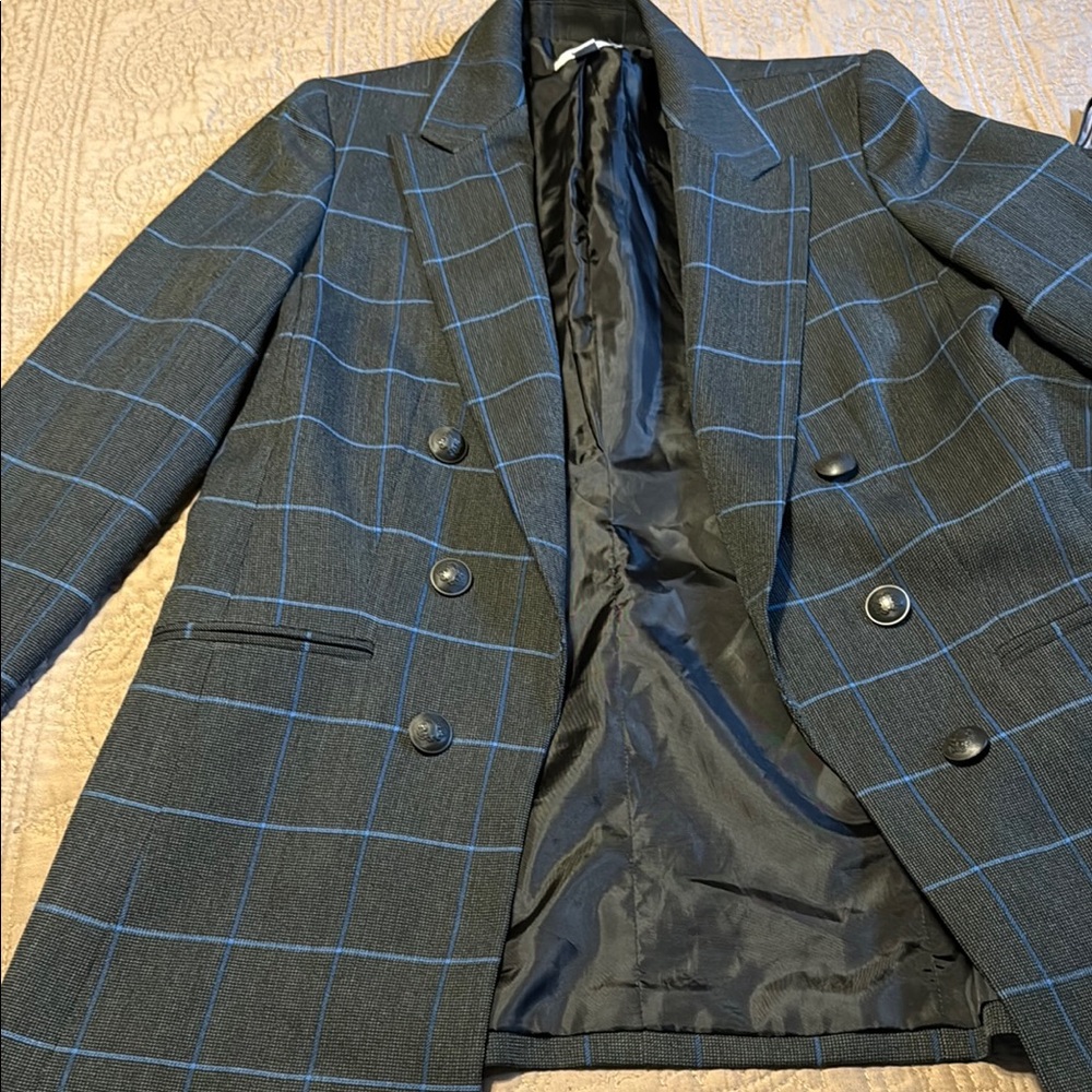 Bar III Women’s Black and Blue Checkered Blazer Small and Pants XSmall
